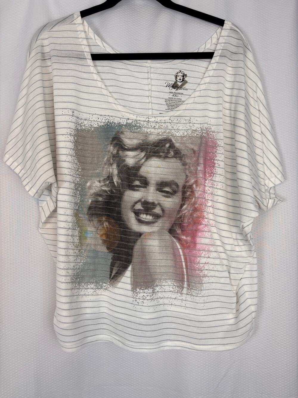 Marilyn Monroe graphic print top by Sam Shaw gray striped grunge Size XXL